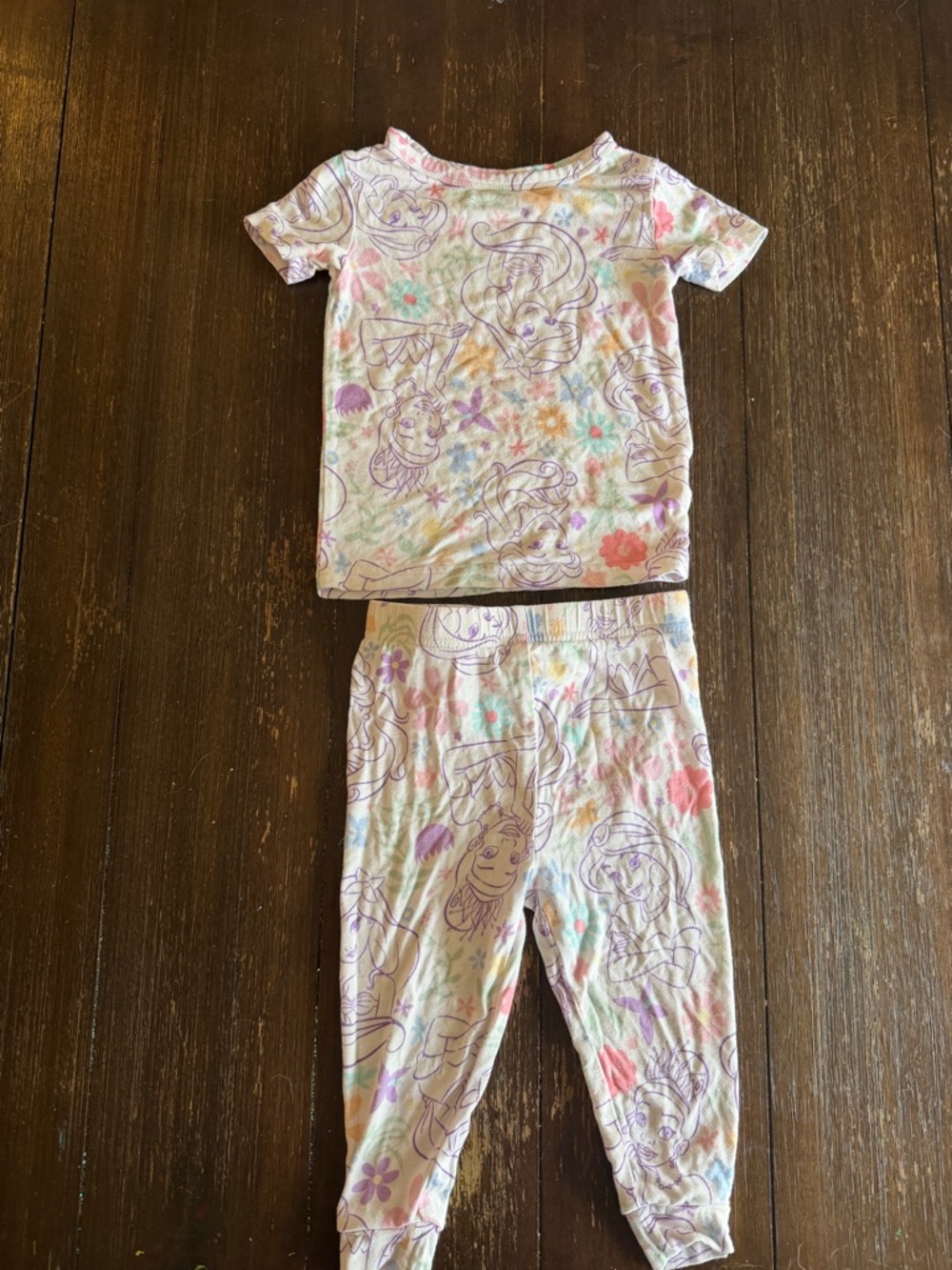 Disney Girls Pastel Princess Print Pajama Set - White, Pink & Multicolor